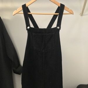 Black Corduroy Overall Dress With Pocket